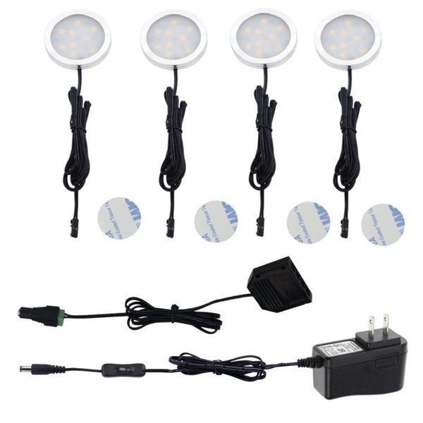 aiboo led under cabinet puck lights with 2-way switch 4 lamps 12v us/eu/uk adapter kitchen counter closet shelf lighting light