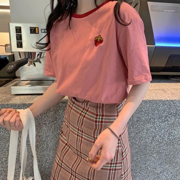 women's t-shirt slim women tees shirt 2021 summer embroidered strawberry cute pink o neck short sleeve t shirts ladies, White
women's t-shirt slim women tees shirt 2021 summer embroidered strawberry cute pink o neck short sleeve t shirts ladies, White