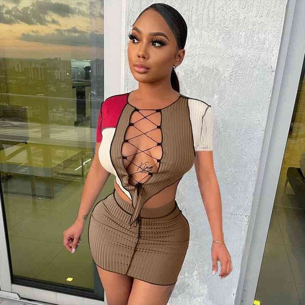bodycon 2 piece club women tracksuits outfit clothing lace up hollow short sleeve crop slim fit skirt night, Gray
bodycon 2 piece club women tracksuits outfit clothing lace up hollow short sleeve crop slim fit skirt night, Gray