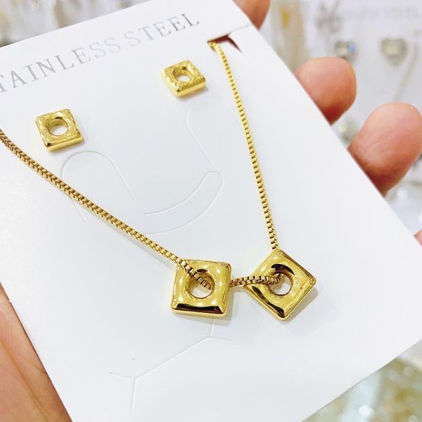 earrings & necklace women necklaces innovation double pendant long chain openwork square and baguette stainless steel set, Silver
earrings & necklace women necklaces innovation double pendant long chain openwork square and baguette stainless steel set, Silver