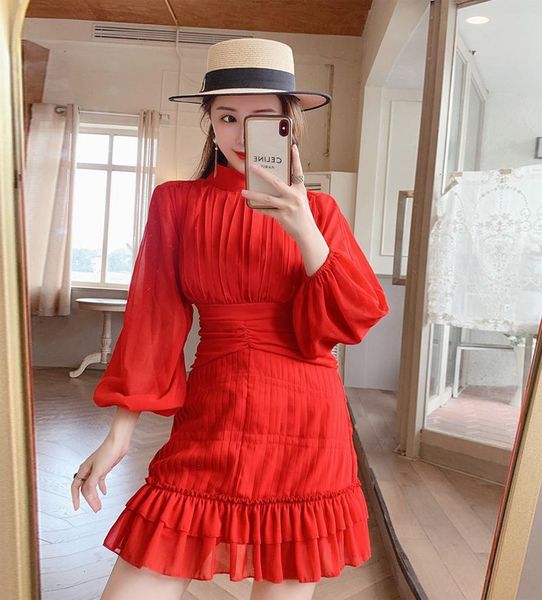 casual dresses red stand neck spring party dress women lantern sleeve high waist mini ruffles pleated sheath elegant office c873, Black;gray
casual dresses red stand neck spring party dress women lantern sleeve high waist mini ruffles pleated sheath elegant office c873, Black;gray
