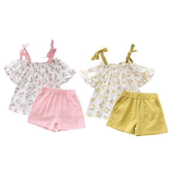 clothing sets 2pcs summer girls outfits children's flower print children sling + shorts off shouler set kids 2-6t, White
clothing sets 2pcs summer girls outfits children's flower print children sling + shorts off shouler set kids 2-6t, White
