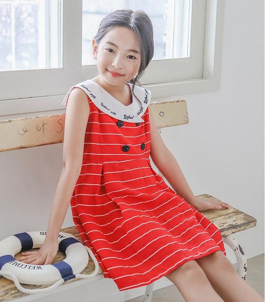 children summer school dress elegant striped sleeveless cotton 6 8 10 years girl's dresses, Red;yellow
children summer school dress elegant striped sleeveless cotton 6 8 10 years girl's dresses, Red;yellow