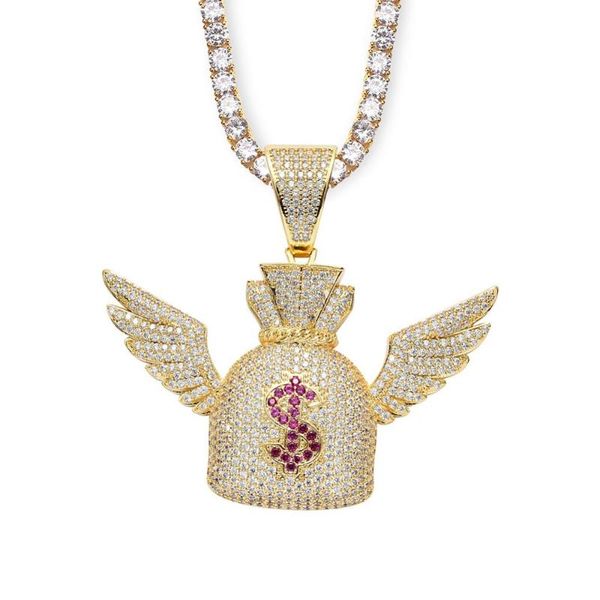 pendant necklaces angel wing dollar bag copper inlaid zircon necklace and tennis chain hip hop jewelry, Silver
pendant necklaces angel wing dollar bag copper inlaid zircon necklace and tennis chain hip hop jewelry, Silver