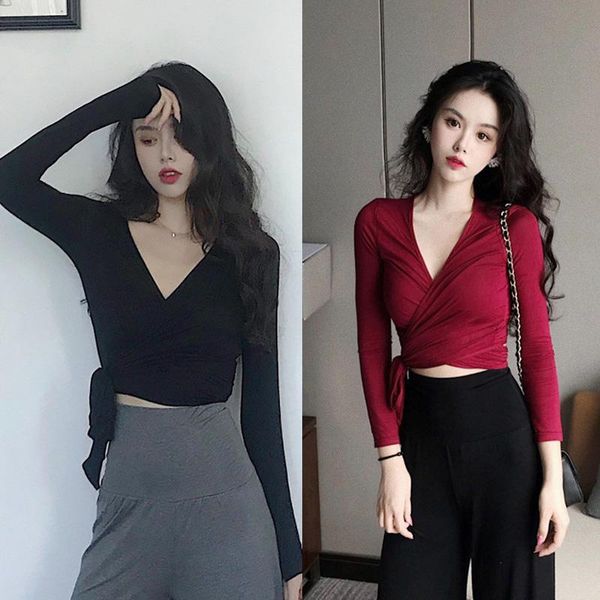 slim v-neck wrapped women's crop fashion novel solid color long-sleeved t-shirts t-shirt, White
slim v-neck wrapped women's crop fashion novel solid color long-sleeved t-shirts t-shirt, White