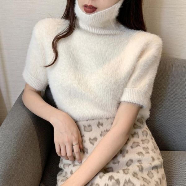 women's sweaters turtleneck short sleeve women mohair femme sweater lady cashmere pullovers, White;black
women's sweaters turtleneck short sleeve women mohair femme sweater lady cashmere pullovers, White;black