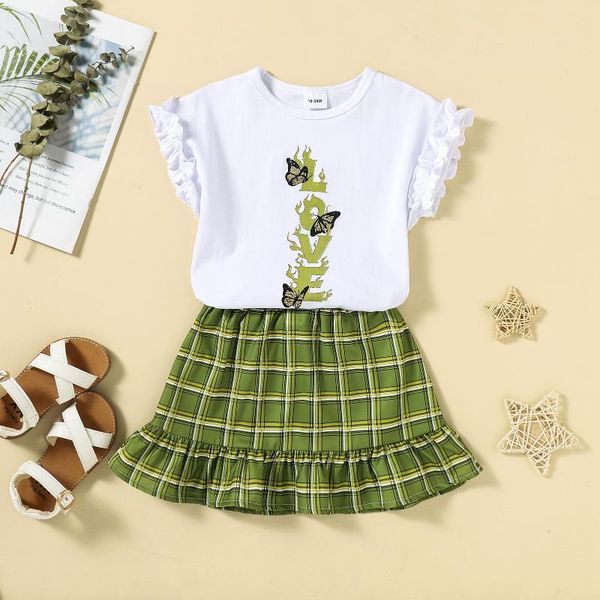 clothing sets summer 2pcs kids outfit girls letters print round-neck ruffled-sleeve t-shirt + plaid frilly skirt 18 months to 6 years, White
clothing sets summer 2pcs kids outfit girls letters print round-neck ruffled-sleeve t-shirt + plaid frilly skirt 18 months to 6 years, White