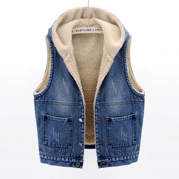 women's vests 2021 winter lamb wool thick hooded denim vest women waistcoat sleeveless jacket coat big pocket loose short jeans female, Black;white
women's vests 2021 winter lamb wool thick hooded denim vest women waistcoat sleeveless jacket coat big pocket loose short jeans female, Black;white