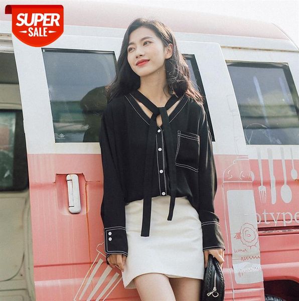 303-1803 lace-up chiffon shirt with stand-up collar spring women's solid color loose sweet #og8q, Black;gray
303-1803 lace-up chiffon shirt with stand-up collar spring women's solid color loose sweet #og8q, Black;gray