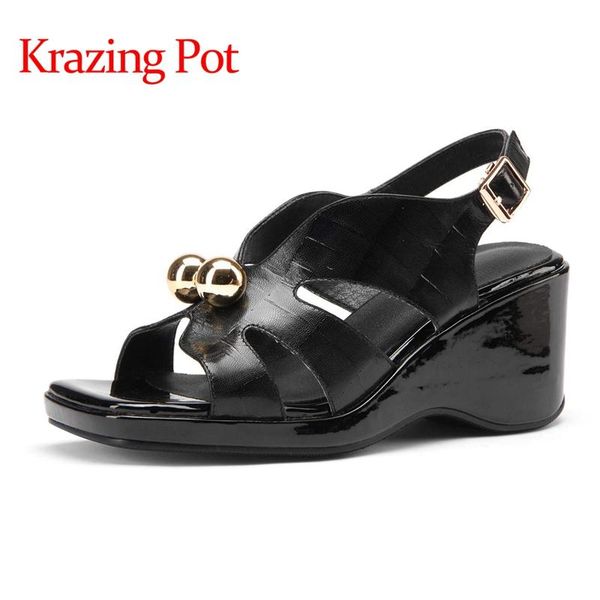 krazing pot genuine leather square toe wedges platform cozy high heels metal fasteners buckle straps mules sandals women l60, Black
krazing pot genuine leather square toe wedges platform cozy high heels metal fasteners buckle straps mules sandals women l60, Black