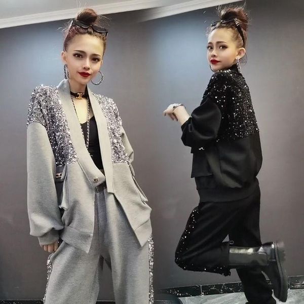 women's two piece pants fashion suit women 2021 autumn korean style stitching heavy industry sequins loose two-piece, White
women's two piece pants fashion suit women 2021 autumn korean style stitching heavy industry sequins loose two-piece, White