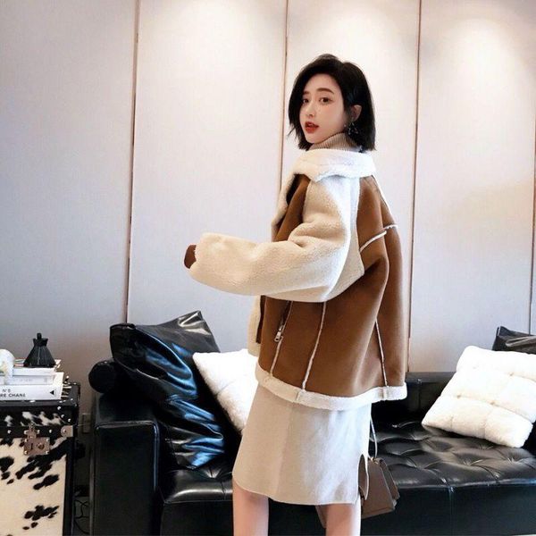 women's fur & faux 2021 thickened warm one-piece lamb wool coat loose and versatile deerskin cashmere locomotive suit fashion, Black
women's fur & faux 2021 thickened warm one-piece lamb wool coat loose and versatile deerskin cashmere locomotive suit fashion, Black
