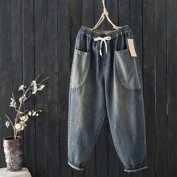 women's jeans arrival spring autumn arts style women elastic waist loose casual denim harem pants stripe big pocket vintage m334, Blue
women's jeans arrival spring autumn arts style women elastic waist loose casual denim harem pants stripe big pocket vintage m334, Blue