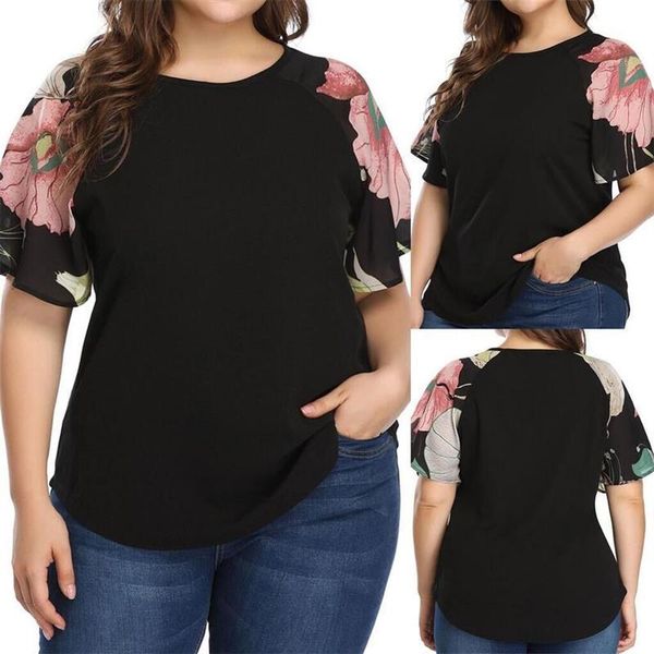plus size t-shirt women floral print casual splicing o-neck t-shirts summer short sleeve loose blouse 4xl for daily, Black
plus size t-shirt women floral print casual splicing o-neck t-shirts summer short sleeve loose blouse 4xl for daily, Black