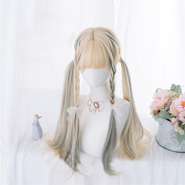 cosplaymix 67cm blonde mixed ash blue ombre long wavy bangs cute halloween party synthetic hair women cosplay wig+cap1, Black
cosplaymix 67cm blonde mixed ash blue ombre long wavy bangs cute halloween party synthetic hair women cosplay wig+cap1, Black