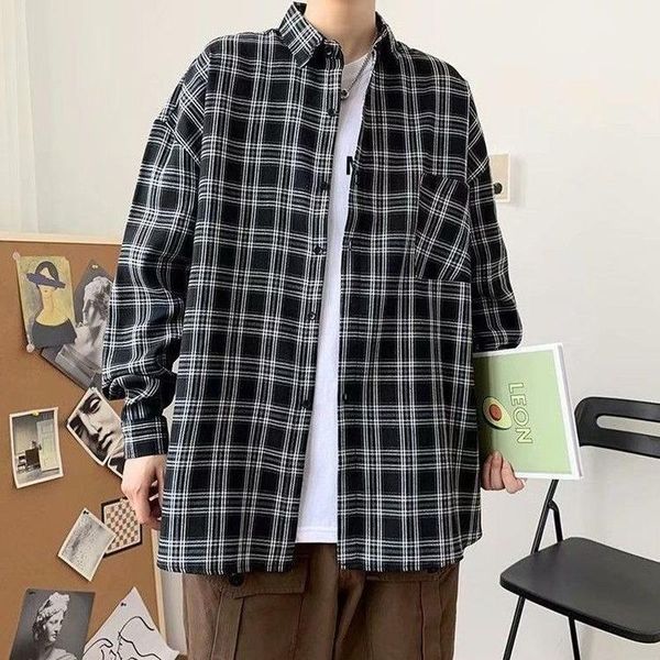 men's casual shirts spring and autumn korean clothes ins harajuku color plaid shirt for men long sleeve handsome loose couple streetwea, White;black
men's casual shirts spring and autumn korean clothes ins harajuku color plaid shirt for men long sleeve handsome loose couple streetwea, White;black