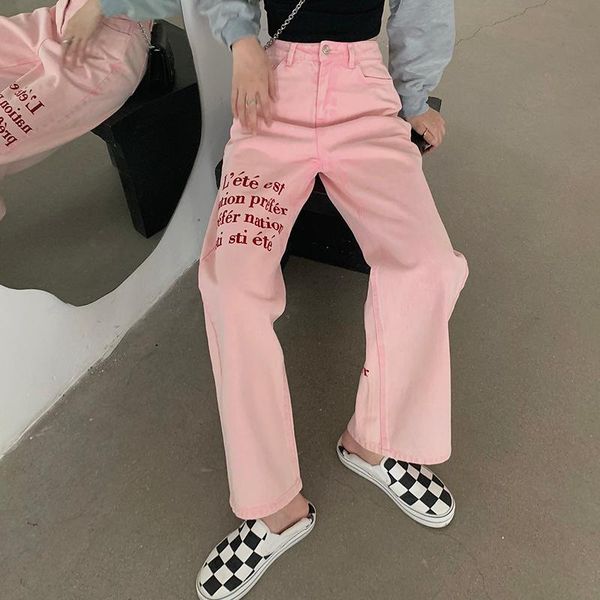 women's jeans letter embroidery streetwear high waist wide leg denim trouser pink baggy fashion straight pants 2021, Blue
women's jeans letter embroidery streetwear high waist wide leg denim trouser pink baggy fashion straight pants 2021, Blue