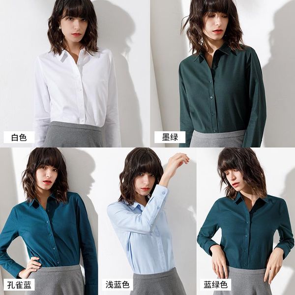 women's knits & tees meizan business shirt flannel brushed thickened fleece autumn long sleeves outerwear all-matching formal top, White