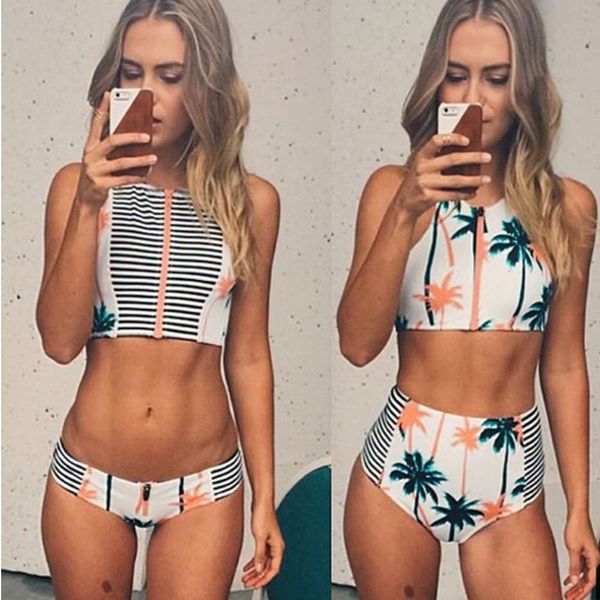 ms swimsuit wind palm stripe printed bikini neck zipper high waist swimsuit, White;black
ms swimsuit wind palm stripe printed bikini neck zipper high waist swimsuit, White;black