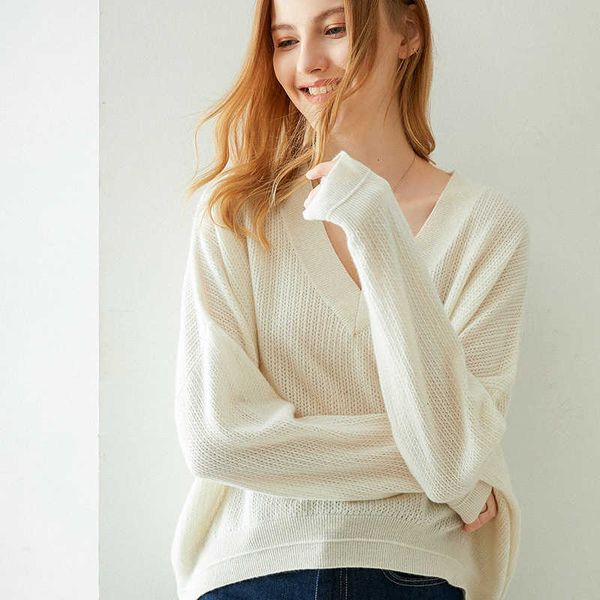 women's two piece pants cashmere sweater fall/winter fashion v-neck thickened loose k1an, White
women's two piece pants cashmere sweater fall/winter fashion v-neck thickened loose k1an, White