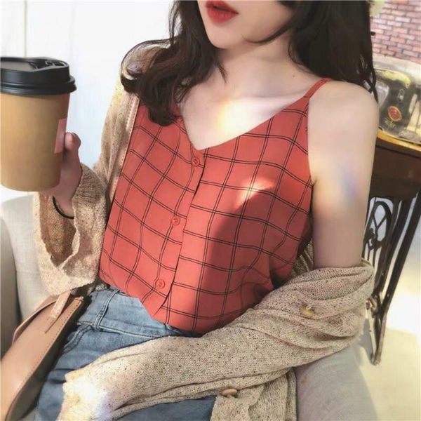 women's tanks & camis summer chiffon tank girls vintage plaid shirt women sleeveless blouse plus size korean ins fashion, White
women's tanks & camis summer chiffon tank girls vintage plaid shirt women sleeveless blouse plus size korean ins fashion, White