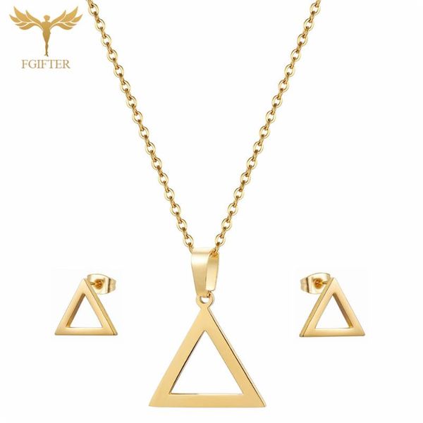 earrings & necklace fashion stud jewelry set golden stainless steel triangle casual women's geometric accessories, Silver
earrings & necklace fashion stud jewelry set golden stainless steel triangle casual women's geometric accessories, Silver