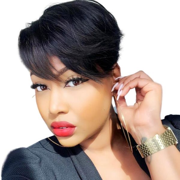 human hair pixie cut wigs with bangs short bob black layered natural straight wig for women, Black;brown
human hair pixie cut wigs with bangs short bob black layered natural straight wig for women, Black;brown