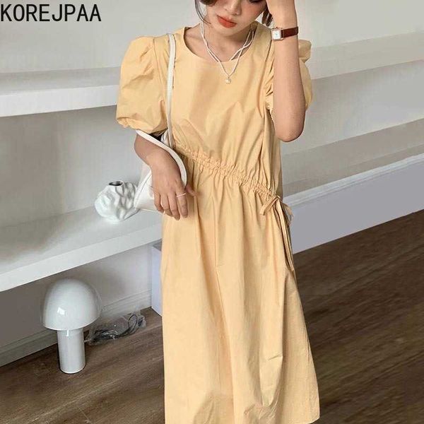 korejpaa women dress summer korean chic ladies simple round neck oblique drawstring pleated design puff sleeve vestidos 210526, Black;gray
korejpaa women dress summer korean chic ladies simple round neck oblique drawstring pleated design puff sleeve vestidos 210526, Black;gray