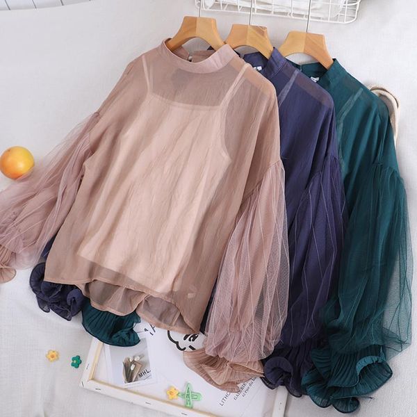 two pieces shirt +tank autumn women mesh blouse casual lace patchwork chiffon shirts female flare sleeve blouses a1920 women's &, White
two pieces shirt +tank autumn women mesh blouse casual lace patchwork chiffon shirts female flare sleeve blouses a1920 women's &, White