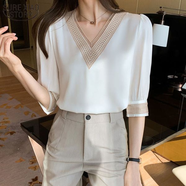 summer shirts women middle sleeve white chiffon blouse fashion hollow v neck long female blusas mujer 13367 210508
summer shirts women middle sleeve white chiffon blouse fashion hollow v neck long female blusas mujer 13367 210508