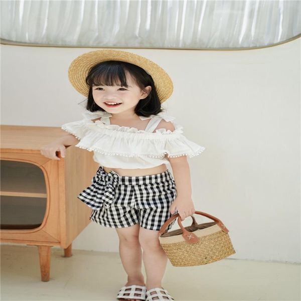 clothing sets summer sweet 2 pcs baby girls children's white lace-up bow off shoulder short sleeve t-shirt + plaid high waist shorts
clothing sets summer sweet 2 pcs baby girls children's white lace-up bow off shoulder short sleeve t-shirt + plaid high waist shorts