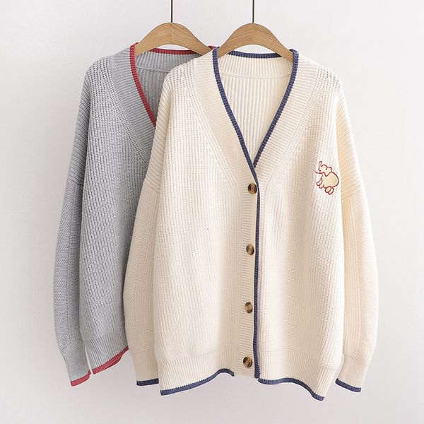 women's sweaters autumn and winter cardigan wild literary fan simple solid color knitted elephant embroidery coat 055v, White;black
women's sweaters autumn and winter cardigan wild literary fan simple solid color knitted elephant embroidery coat 055v, White;black