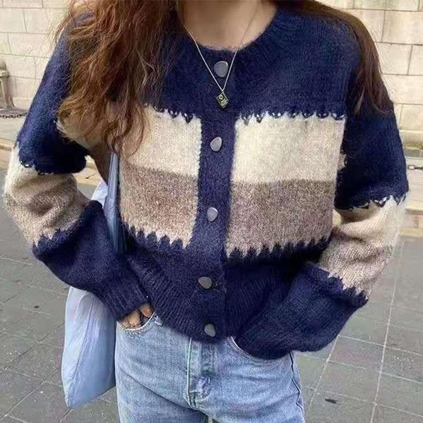 women's knits & tees knitted cardigan contrast color french short loose coat winter o-collar long-sleeved women single breasted sweater, White
women's knits & tees knitted cardigan contrast color french short loose coat winter o-collar long-sleeved women single breasted sweater, White