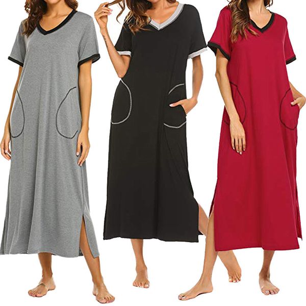 women's sleepwear station spring and summer stitching hem split poet short sleeve night, Black;red
women's sleepwear station spring and summer stitching hem split poet short sleeve night, Black;red