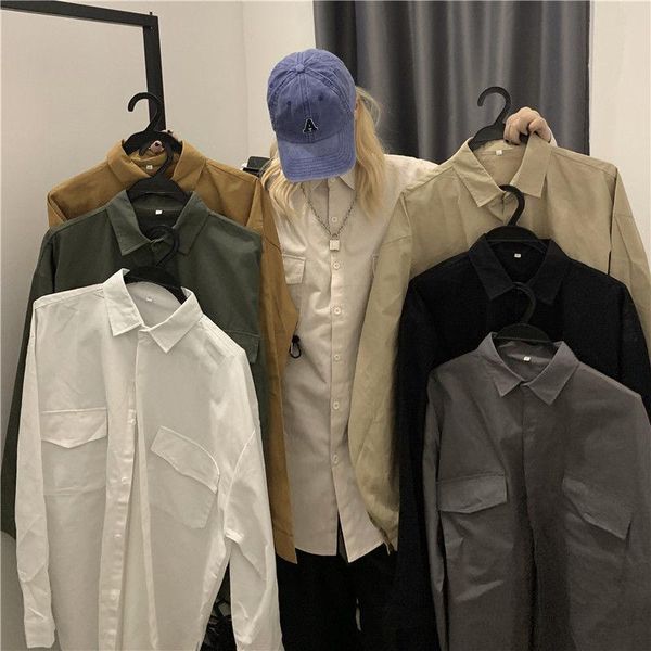 pure cotton solid color shirt men's women's autumn japanese loose korean hong kong style couple jacket all-match retro clothes cas, White;black
pure cotton solid color shirt men's women's autumn japanese loose korean hong kong style couple jacket all-match retro clothes cas, White;black