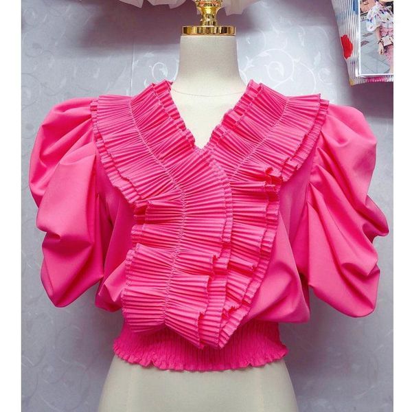 women's blouses & shirts sweet style chiffon pleated women blouse summer design 2021 v-neck puff sleeved short empired female pulls, White
women's blouses & shirts sweet style chiffon pleated women blouse summer design 2021 v-neck puff sleeved short empired female pulls, White