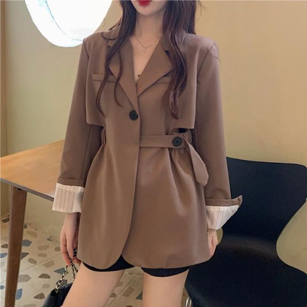 women's suits & blazers peonfly autumn winter jacket with belt female notched outerwear korean single button loose coat okv4, White;black
women's suits & blazers peonfly autumn winter jacket with belt female notched outerwear korean single button loose coat okv4, White;black