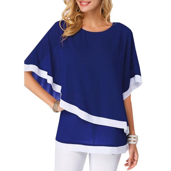women's blouses & shirts women summer batwing half sleeve t crew neck double layer chiffon blouse irregular hem contrast color trim pul, White
women's blouses & shirts women summer batwing half sleeve t crew neck double layer chiffon blouse irregular hem contrast color trim pul, White