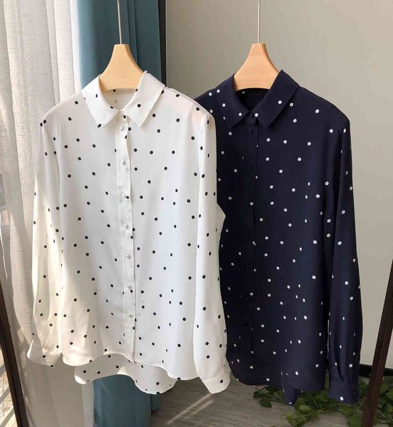 sweaters 100% silk women polka dot blouse 2021 spring summer office wear shirt female single-breasted ol shirts top, White;black
sweaters 100% silk women polka dot blouse 2021 spring summer office wear shirt female single-breasted ol shirts top, White;black