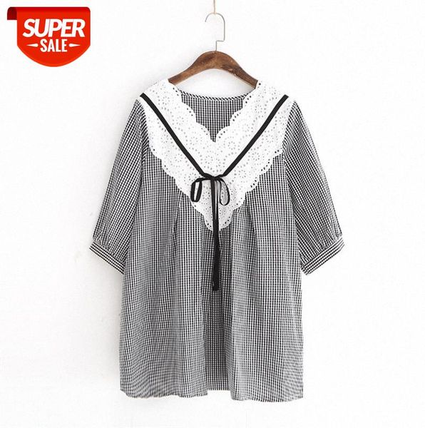 117-0729 plaid doll shirt women's v-neck sweet stitching embroidery lace-up short sleeve trend #vt0j, Black;gray
117-0729 plaid doll shirt women's v-neck sweet stitching embroidery lace-up short sleeve trend #vt0j, Black;gray