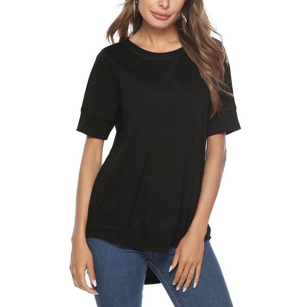 women's t-shirt fashion casual solid color round neck short sleeve, White
women's t-shirt fashion casual solid color round neck short sleeve, White
