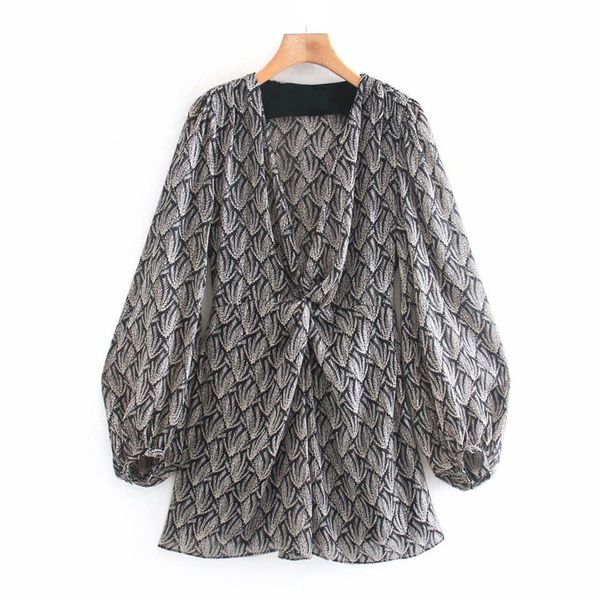 black print mini woman dress elegant smock ruched women autumn clothes long balloon sleeve knot draped ladies es 210430, Black;gray
black print mini woman dress elegant smock ruched women autumn clothes long balloon sleeve knot draped ladies es 210430, Black;gray