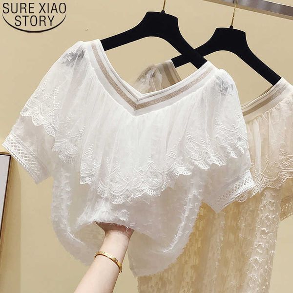 summer lace blouse women short sleeve ruffle stitching chiffon shirt v-neck slim sweet solid korean tassel 13497 210527, White
summer lace blouse women short sleeve ruffle stitching chiffon shirt v-neck slim sweet solid korean tassel 13497 210527, White