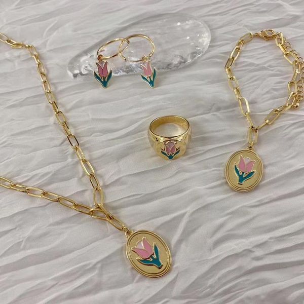 earrings & necklace rainbery fashion metal drop glaze tulip flower hoop for women girls cute ring chain choker party jewelry set, Silver
earrings & necklace rainbery fashion metal drop glaze tulip flower hoop for women girls cute ring chain choker party jewelry set, Silver