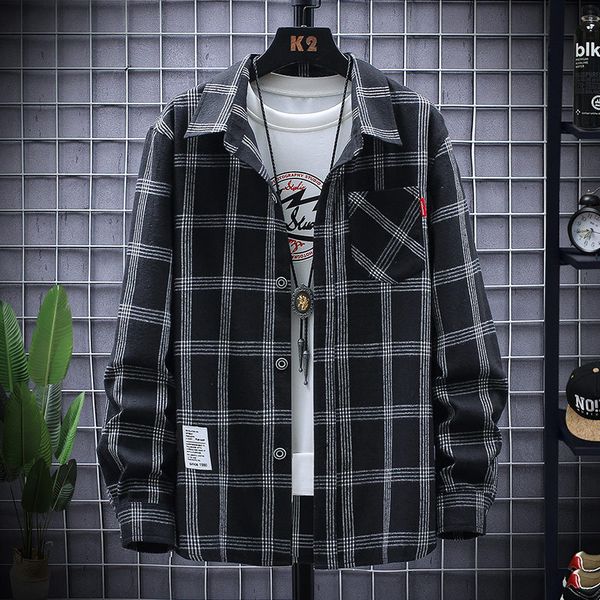 long men's sleeve plaid shirt autumn new korean fashion t-shirt versatile casual clothes handsome coat men, White;black
long men's sleeve plaid shirt autumn new korean fashion t-shirt versatile casual clothes handsome coat men, White;black