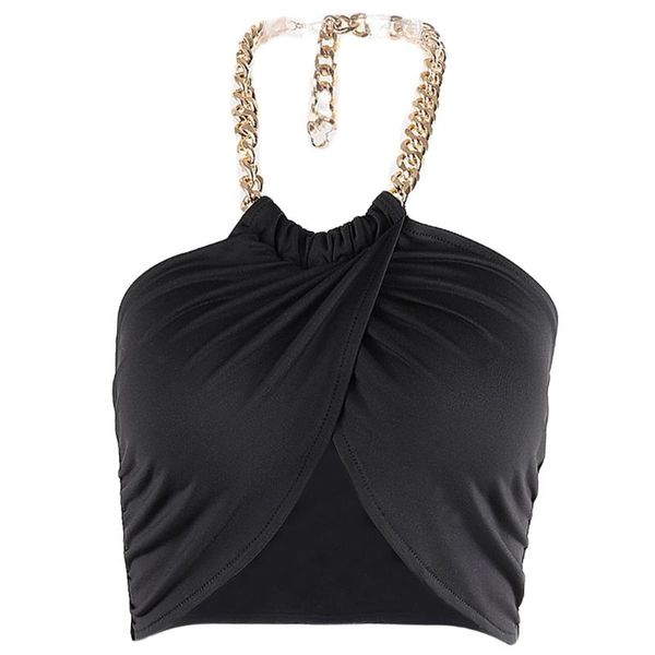 women metal chain halter crop sleeveless ruched wrapped chest camisole lx9e women's tanks & camis, White
women metal chain halter crop sleeveless ruched wrapped chest camisole lx9e women's tanks & camis, White