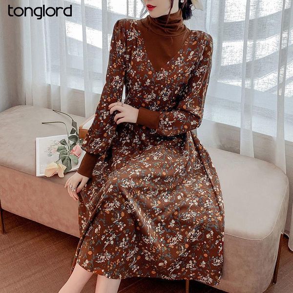 casual dresses french retro long sleeve turtleneck bottoming 2021 spring patchwork women chiffon maxi dress vestido de mujer, Black;gray
casual dresses french retro long sleeve turtleneck bottoming 2021 spring patchwork women chiffon maxi dress vestido de mujer, Black;gray