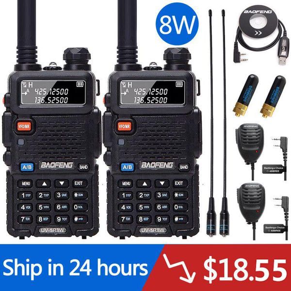 2pcs baofeng uv-5r 8w high powerful 10km vhf/uhf long range two way radio walkie talkie cb ham pofung uv5r for hunting
2pcs baofeng uv-5r 8w high powerful 10km vhf/uhf long range two way radio walkie talkie cb ham pofung uv5r for hunting