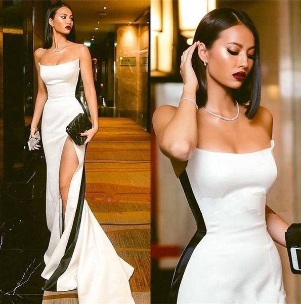 party dresses side split long prom strapless zipper back black and white formal evening gowns oo77, White;black
party dresses side split long prom strapless zipper back black and white formal evening gowns oo77, White;black