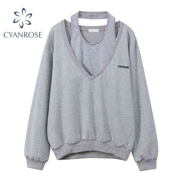 2 pieces sets sweatshirt women spring halter collar camisole+v neck loose oversized sportswear outer streetwear outfits 210417, White
2 pieces sets sweatshirt women spring halter collar camisole+v neck loose oversized sportswear outer streetwear outfits 210417, White
